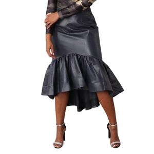 #A302  For Her NYC Black Night Out  Glam Vegan Hi-Low Ruffle Mermaid Skirt NWT L
